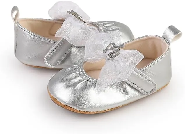 HsdsBebe Infant Baby Girls Mary Jane Flats Bow Non-Slip Soft Sole Princess Toddler First Walkers Sneaker Wedding Dress Shoes