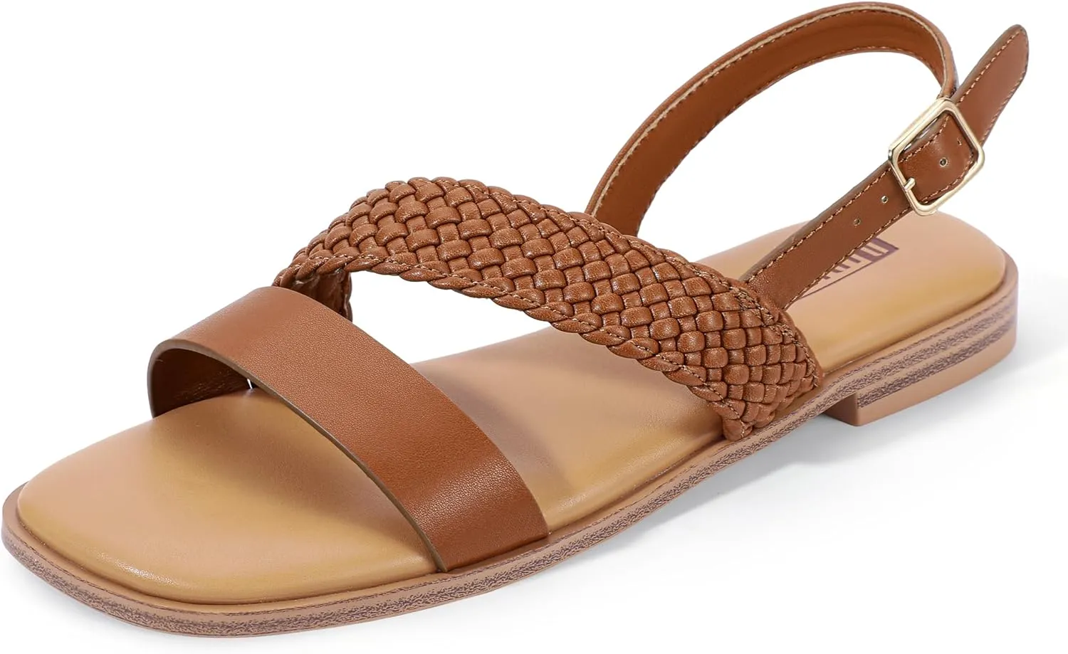 IDIFU Flat Braided Strappy Sandals for Women Square Open Toe Slingback with Buckle Adjustable Back Strap Women's Summer Beach Wedding Comfortable Cute Dressy Tendy Dress Sandals for Ladies Brides