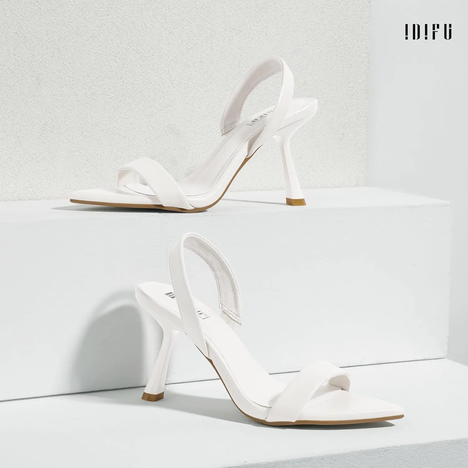 IDIFU IN3 High Heels for Women Stiletto Open Pointed Toe Slingback Heeled Sandals Comfortable Sexy Cute Fashion Dress Shoes Bridal Bridesmaids Wedding Bride Prom Evening Graduation Party Summer Heels