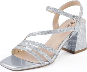 IDIFU IN3 Strappy Heels for Women Chunky Block Heels Square Toe Low Heels Wedding Prom Bride Bridal Party Dress Shoes for Women Comfortable Dressy Cute Trendy Heeled Sandals Short Thick Slingback Heels