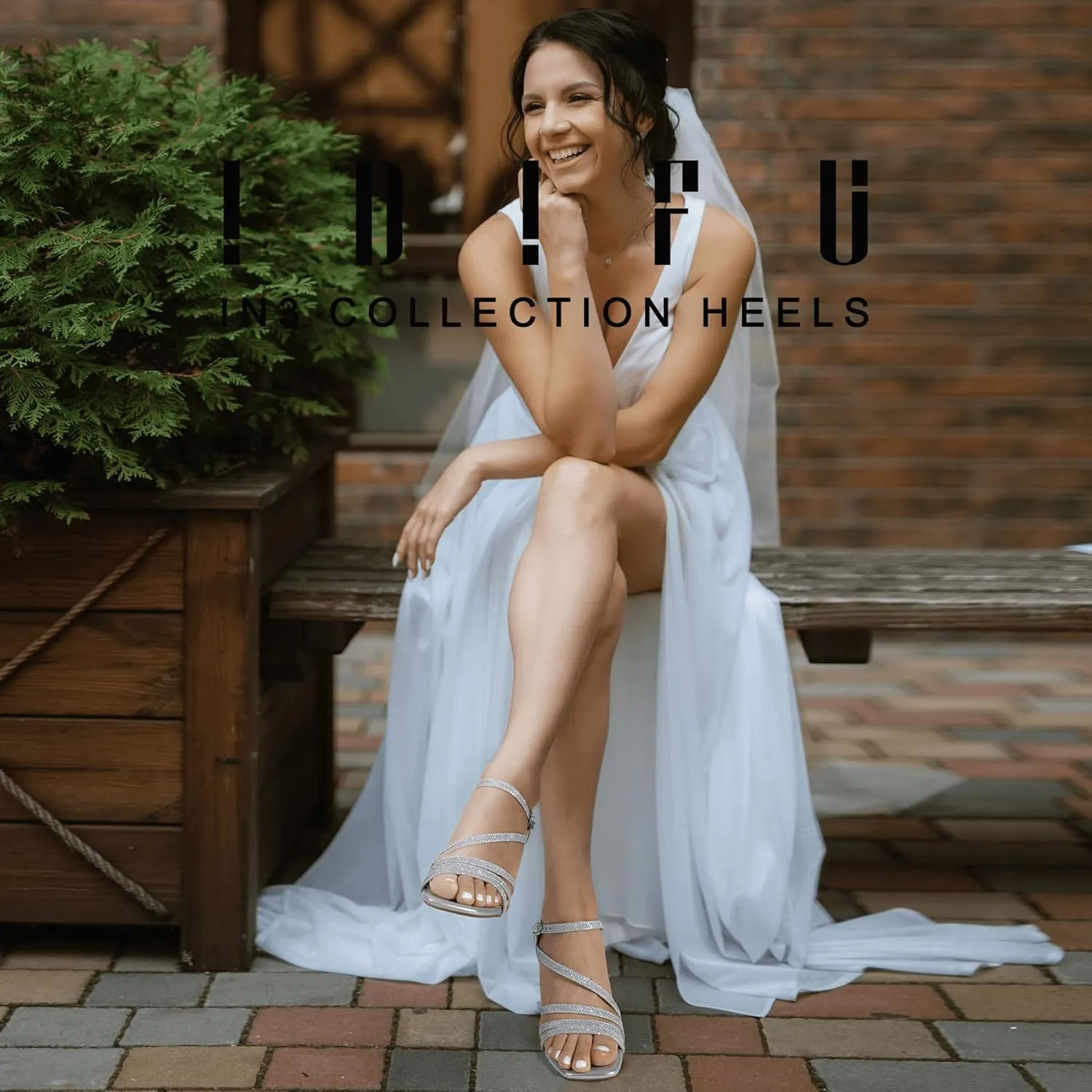 IDIFU IN3 Strappy Heels for Women Chunky Block Heels Square Toe Low Heels Wedding Prom Bride Bridal Party Dress Shoes for Women Comfortable Dressy Cute Trendy Heeled Sandals Short Thick Slingback Heels