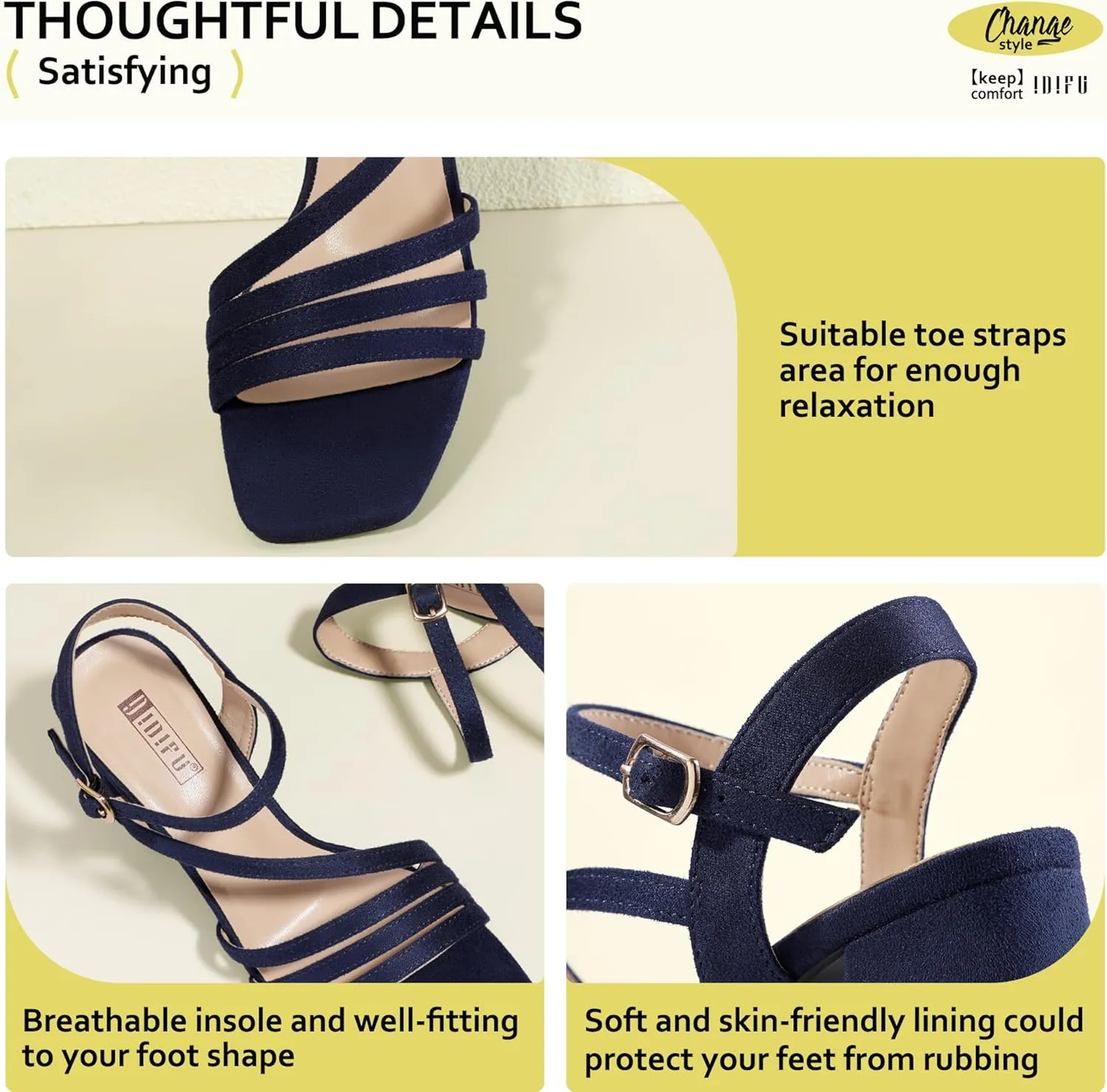 IDIFU IN3 Strappy Heels for Women Chunky Block Heels Square Toe Low Heels Wedding Prom Bride Bridal Party Dress Shoes for Women Comfortable Dressy Cute Trendy Heeled Sandals Short Thick Slingback Heels