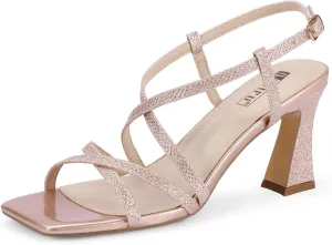IDIFU IN3 Strappy Heels for Women Low Block Chunky Square Open Toe Kitten Heels Slingback Ankle Strap Dressy Wedding Bride Daily Party Comfortable Sexy Dress Shoes