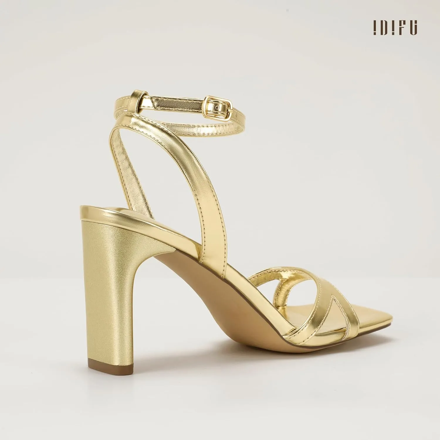 IDIFU IN3 Strappy Heels for Women Low Short Block Chunky Heeled Sandals Square Open Toe Cross Toe Straps Wedding Prom Graduation Dress Shoes Comfortable Cute Trendy Casual Ankle Strap Heels