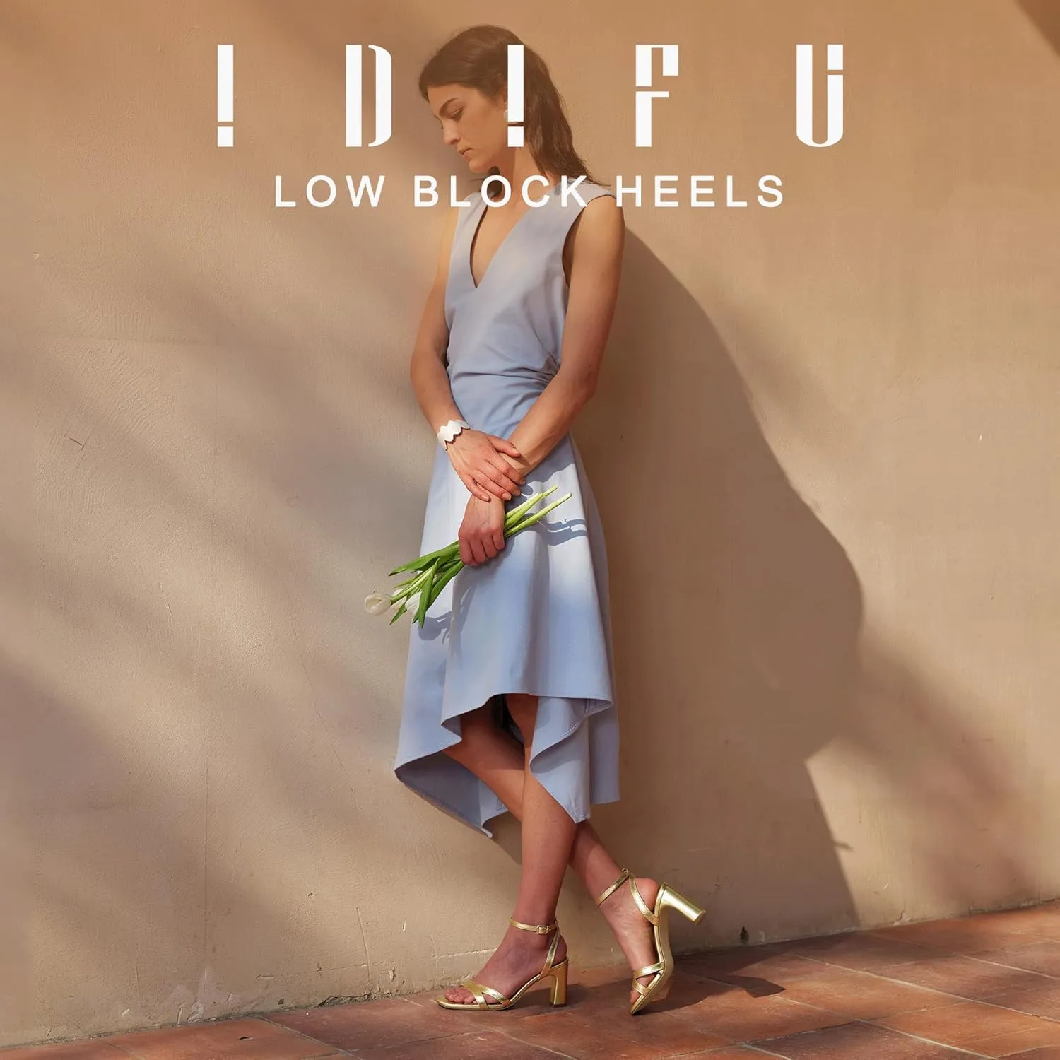 IDIFU IN3 Strappy Heels for Women Low Short Block Chunky Heeled Sandals Square Open Toe Cross Toe Straps Wedding Prom Graduation Dress Shoes Comfortable Cute Trendy Casual Ankle Strap Heels