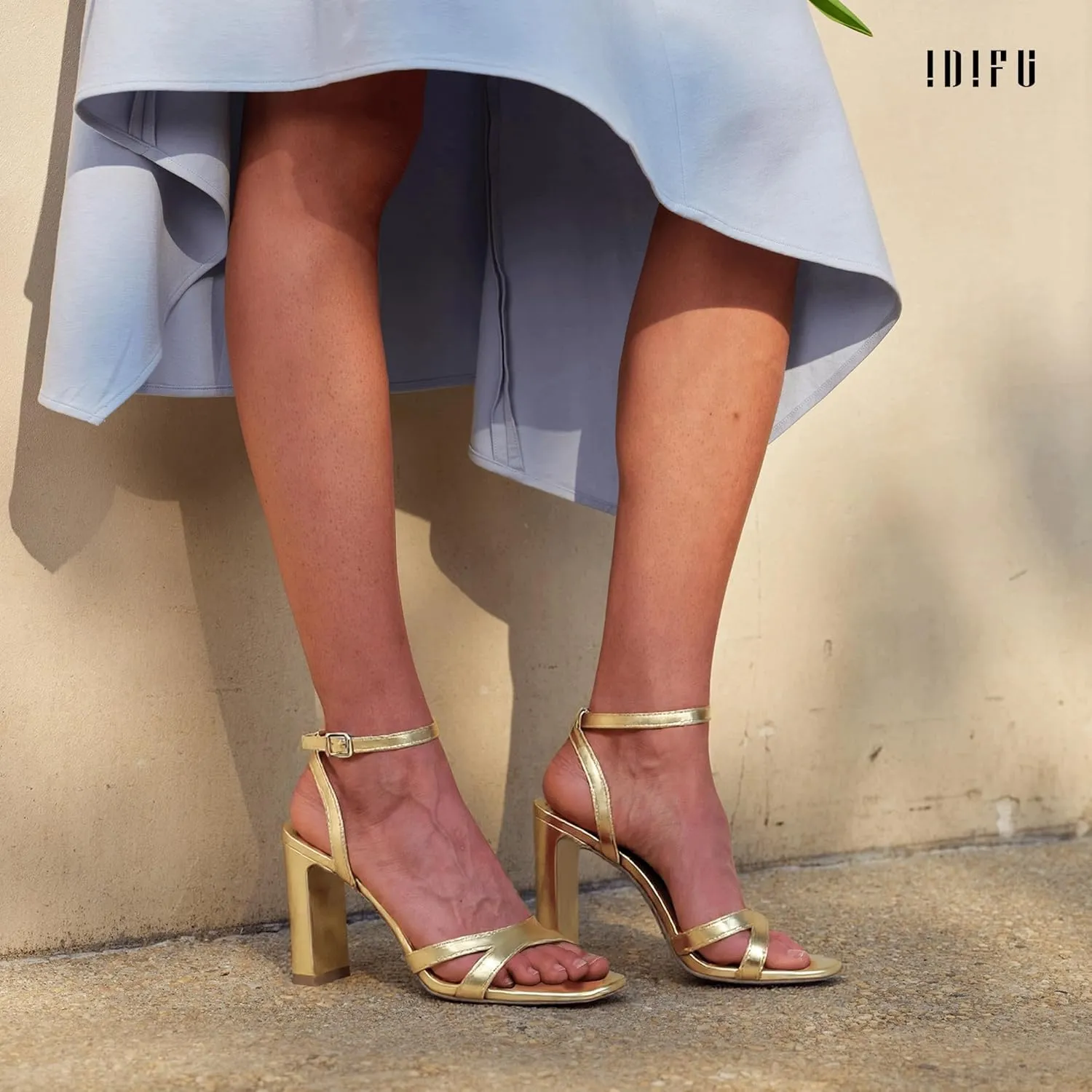 IDIFU IN3 Strappy Heels for Women Low Short Block Chunky Heeled Sandals Square Open Toe Cross Toe Straps Wedding Prom Graduation Dress Shoes Comfortable Cute Trendy Casual Ankle Strap Heels
