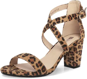IDIFU Women's IN3 Grace Strappy Block Heels Sandals Comfy Open Toe Chunky Dress Wedding Shoes with Adjustable Cross Strap