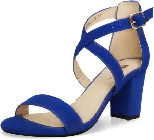 IDIFU Women's IN3 Grace Strappy Block Heels Sandals Comfy Open Toe Chunky Dress Wedding Shoes with Adjustable Cross Strap