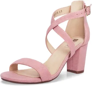 IDIFU Women's IN3 Grace Strappy Block Heels Sandals Comfy Open Toe Chunky Dress Wedding Shoes with Adjustable Cross Strap