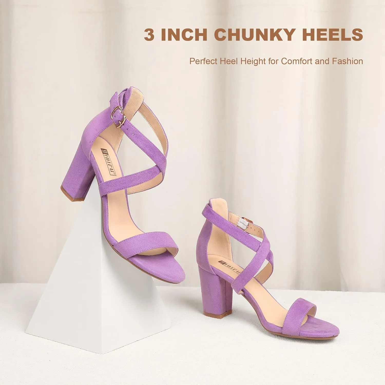 IDIFU Women's IN3 Grace Strappy Block Heels Sandals Comfy Open Toe Chunky Dress Wedding Shoes with Adjustable Cross Strap