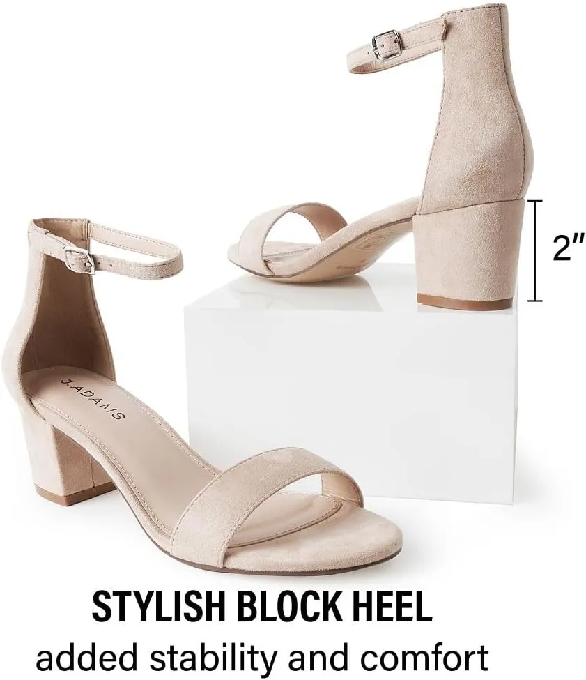 J. Adams Daisy Heeled Sandals - Ankle Strap Low Block, Open Toe Dress Pumps, Chunky Heels - Dressy Shoes for Women - Bridal, Wedding, Summer Sandals