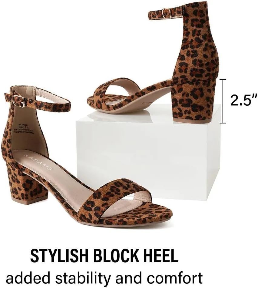 J. Adams Daisy Heeled Sandals - Ankle Strap Low Block, Open Toe Dress Pumps, Chunky Heels - Dressy Shoes for Women - Bridal, Wedding, Summer Sandals
