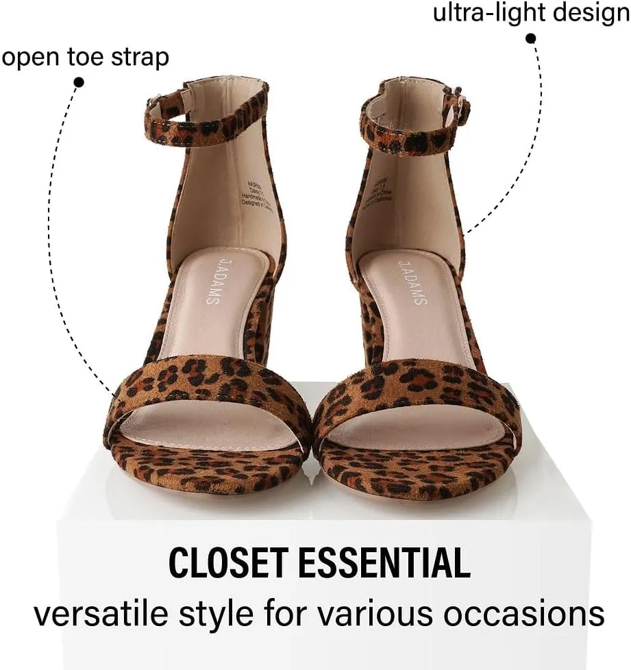 J. Adams Daisy Heeled Sandals - Ankle Strap Low Block, Open Toe Dress Pumps, Chunky Heels - Dressy Shoes for Women - Bridal, Wedding, Summer Sandals