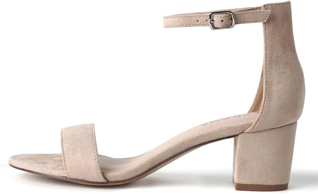 J. Adams Daisy Heeled Sandals - Ankle Strap Low Block, Open Toe Dress Pumps, Chunky Heels - Dressy Shoes for Women - Bridal, Wedding, Summer Sandals