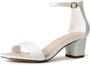 J. Adams Daisy Heeled Sandals - Ankle Strap Low Block, Open Toe Dress Pumps, Chunky Heels - Dressy Shoes for Women - Bridal, Wedding, Summer Sandals