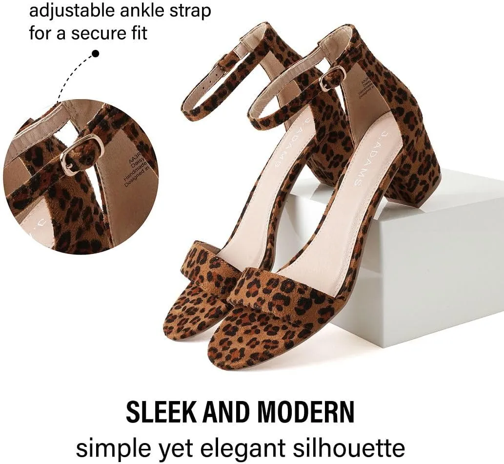 J. Adams Daisy Heeled Sandals - Ankle Strap Low Block, Open Toe Dress Pumps, Chunky Heels - Dressy Shoes for Women - Bridal, Wedding, Summer Sandals