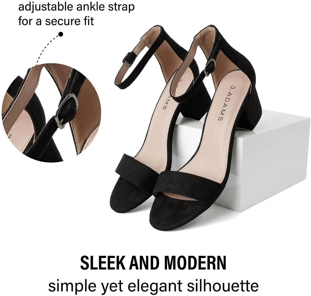 J. Adams Daisy Heeled Sandals - Ankle Strap Low Block, Open Toe Dress Pumps, Chunky Heels - Dressy Shoes for Women - Bridal, Wedding, Summer Sandals