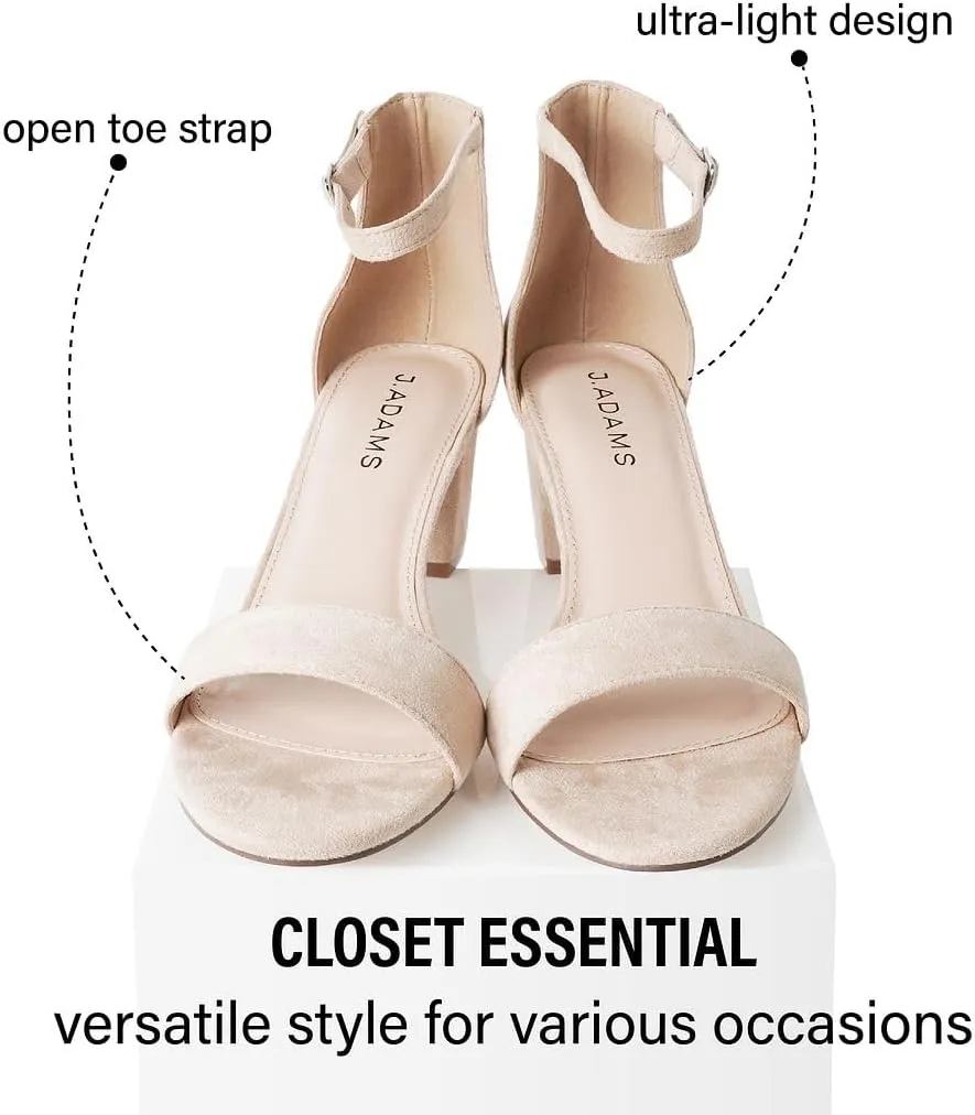 J. Adams Daisy Heeled Sandals - Ankle Strap Low Block, Open Toe Dress Pumps, Chunky Heels - Dressy Shoes for Women - Bridal, Wedding, Summer Sandals