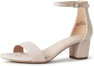 J. Adams Daisy Heeled Sandals - Ankle Strap Low Block, Open Toe Dress Pumps, Chunky Heels - Dressy Shoes for Women - Bridal, Wedding, Summer Sandals