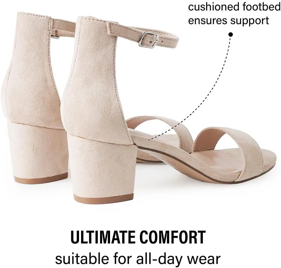J. Adams Daisy Heeled Sandals - Ankle Strap Low Block, Open Toe Dress Pumps, Chunky Heels - Dressy Shoes for Women - Bridal, Wedding, Summer Sandals