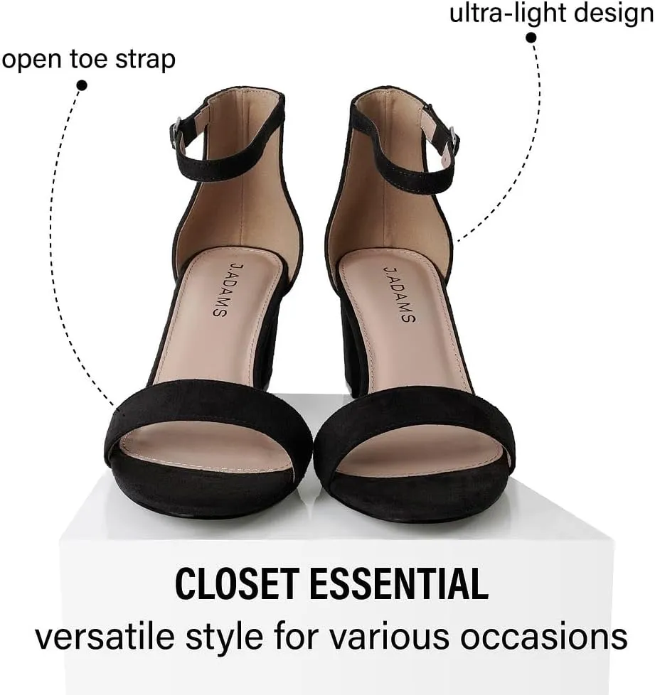 J. Adams Daisy Heeled Sandals - Ankle Strap Low Block, Open Toe Dress Pumps, Chunky Heels - Dressy Shoes for Women - Bridal, Wedding, Summer Sandals