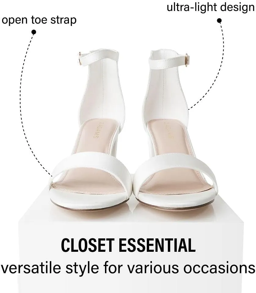 J. Adams Daisy Heeled Sandals - Ankle Strap Low Block, Open Toe Dress Pumps, Chunky Heels - Dressy Shoes for Women - Bridal, Wedding, Summer Sandals