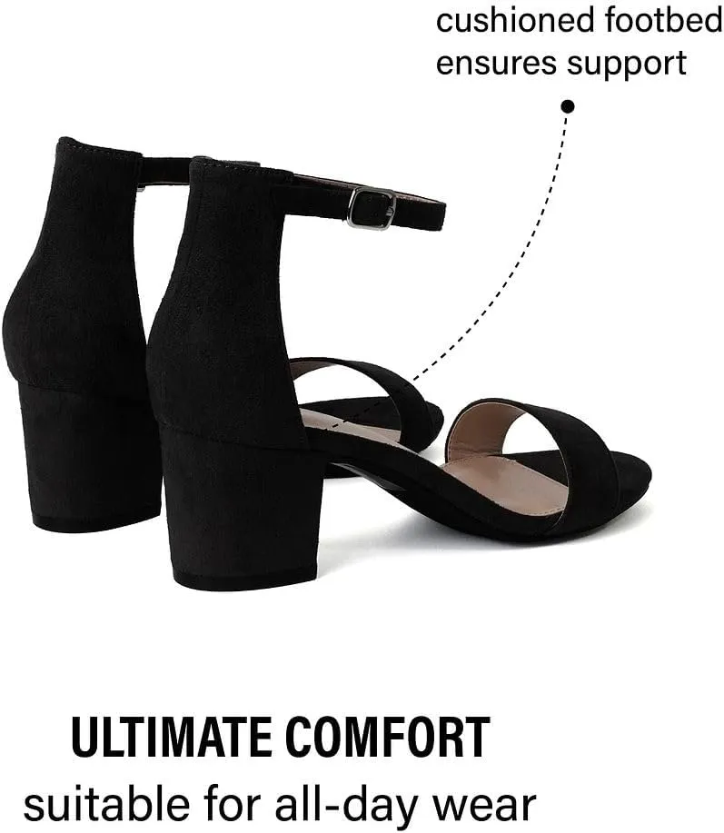 J. Adams Daisy Heeled Sandals - Ankle Strap Low Block, Open Toe Dress Pumps, Chunky Heels - Dressy Shoes for Women - Bridal, Wedding, Summer Sandals