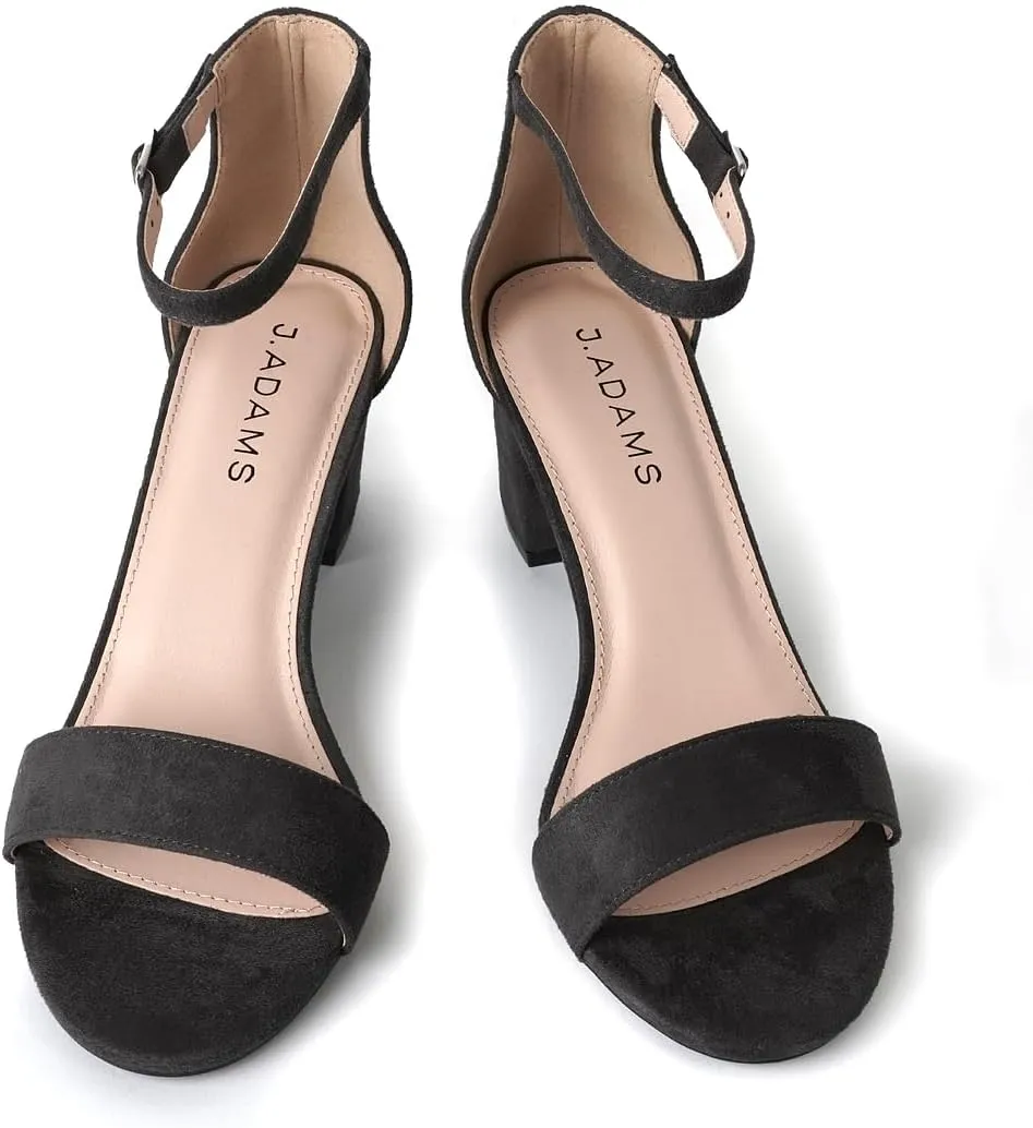 J. Adams Daisy Heeled Sandals - Ankle Strap Low Block, Open Toe Dress Pumps, Chunky Heels - Dressy Shoes for Women - Bridal, Wedding, Summer Sandals