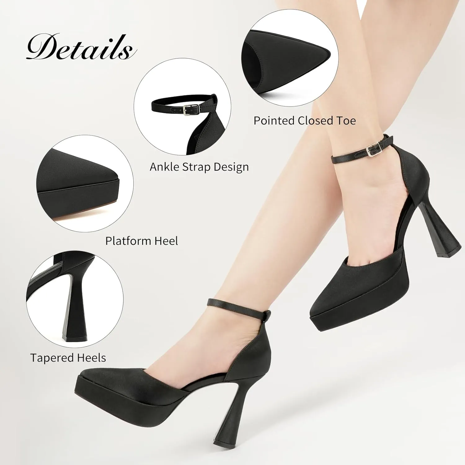 JENN ARDOR Womens High Heels Chunky Block Platform Pumps Pointed Closed Toe Ankle Strap Dressy Sandals for Women Comfortable Sexy Weddings Parties 4.5inch Shoes
