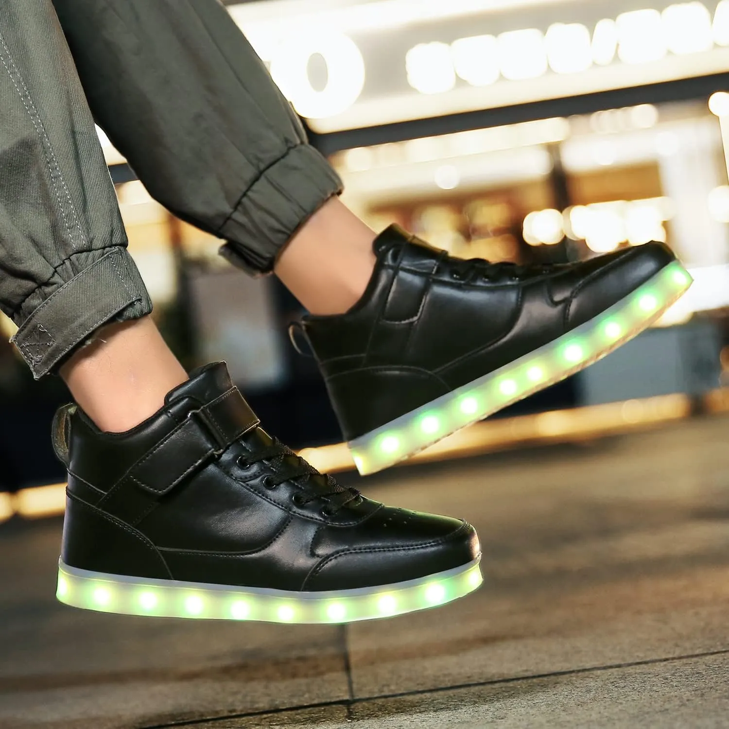 JEVRITE Unisex LED Light Up High Top Sneakers - USB Charging for Women & Men - Couples Shoes
