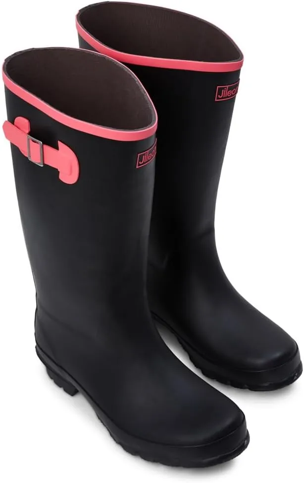 Jileon Wide Fit Womens Rain Boots - Fit up to 18” Calves - Unique Design For Wide Feet, Ankles & Calves