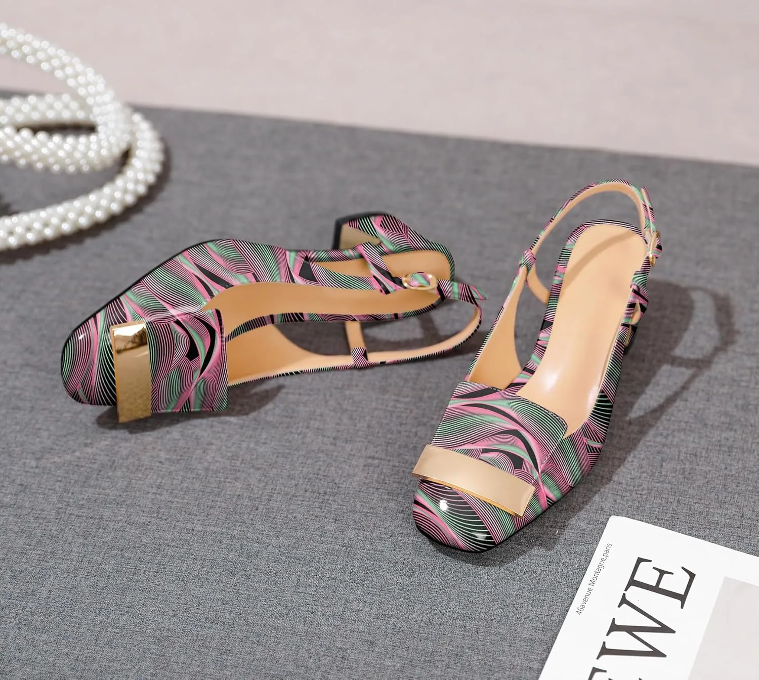 Joseywade Women Slingback Low Block Chunky Heel Pumps Closed Square Toe Dress Shoes 2 Inch Heeled Sandals with Adjustable Strap
