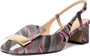 Joseywade Women Slingback Low Block Chunky Heel Pumps Closed Square Toe Dress Shoes 2 Inch Heeled Sandals with Adjustable Strap