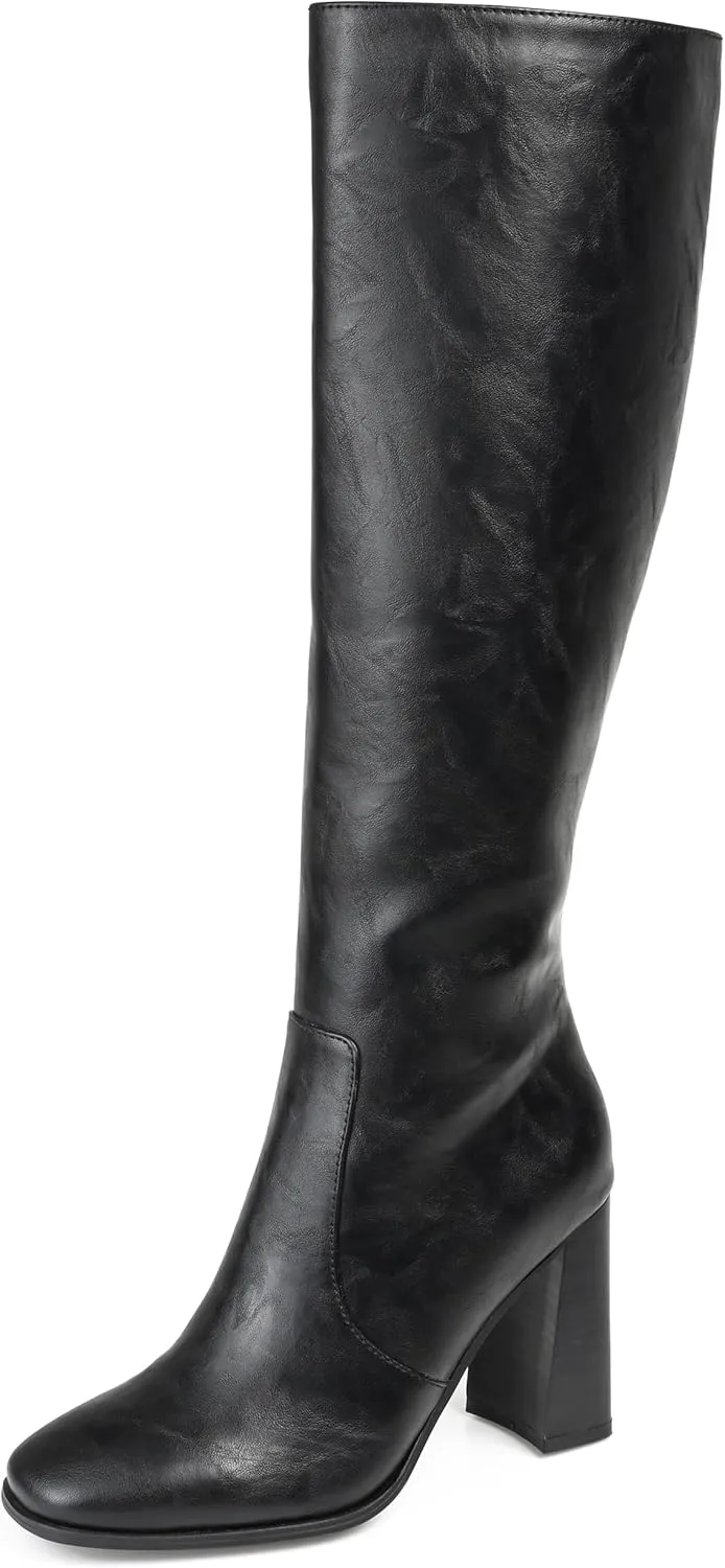 Journee Collection Womens Karima Faux Leather Square Toe Knee-High Boots