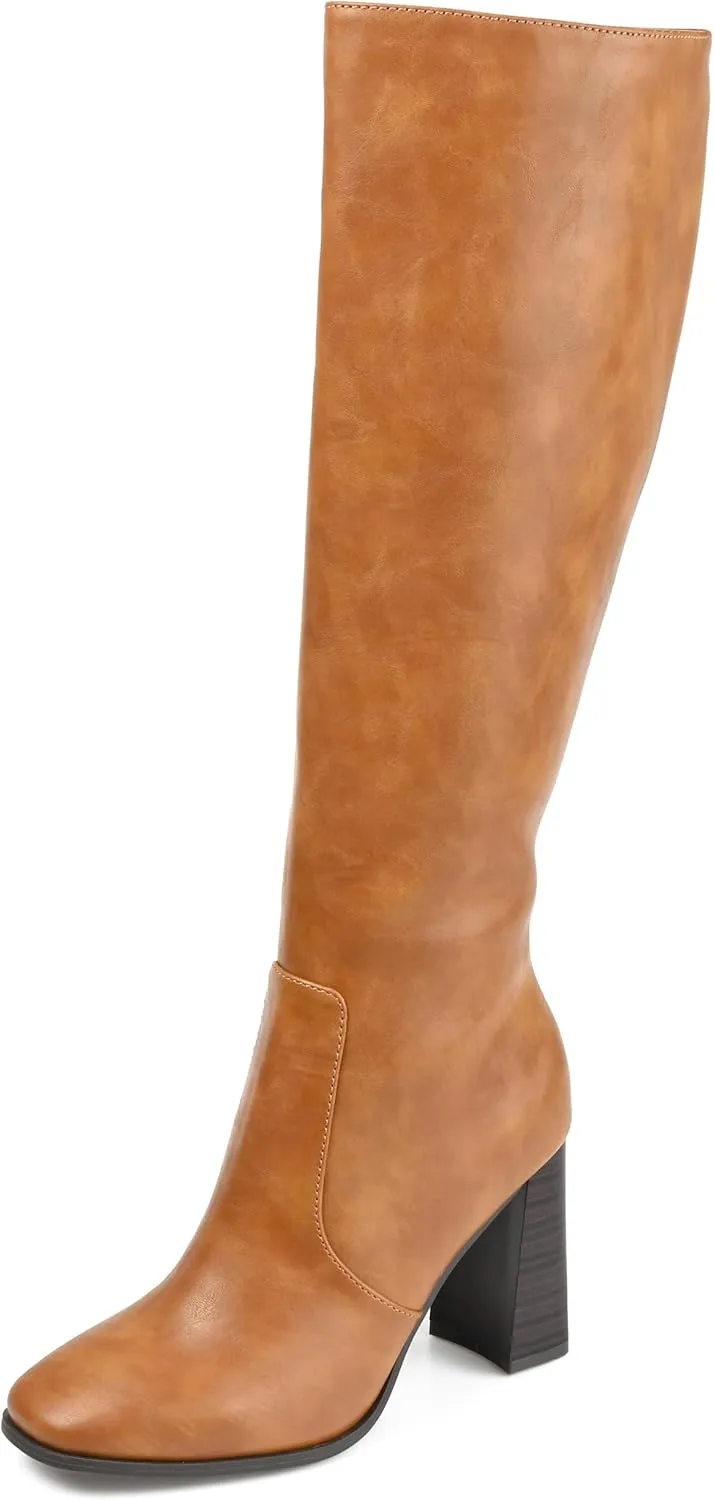 Journee Collection Womens Karima Faux Leather Square Toe Knee-High Boots