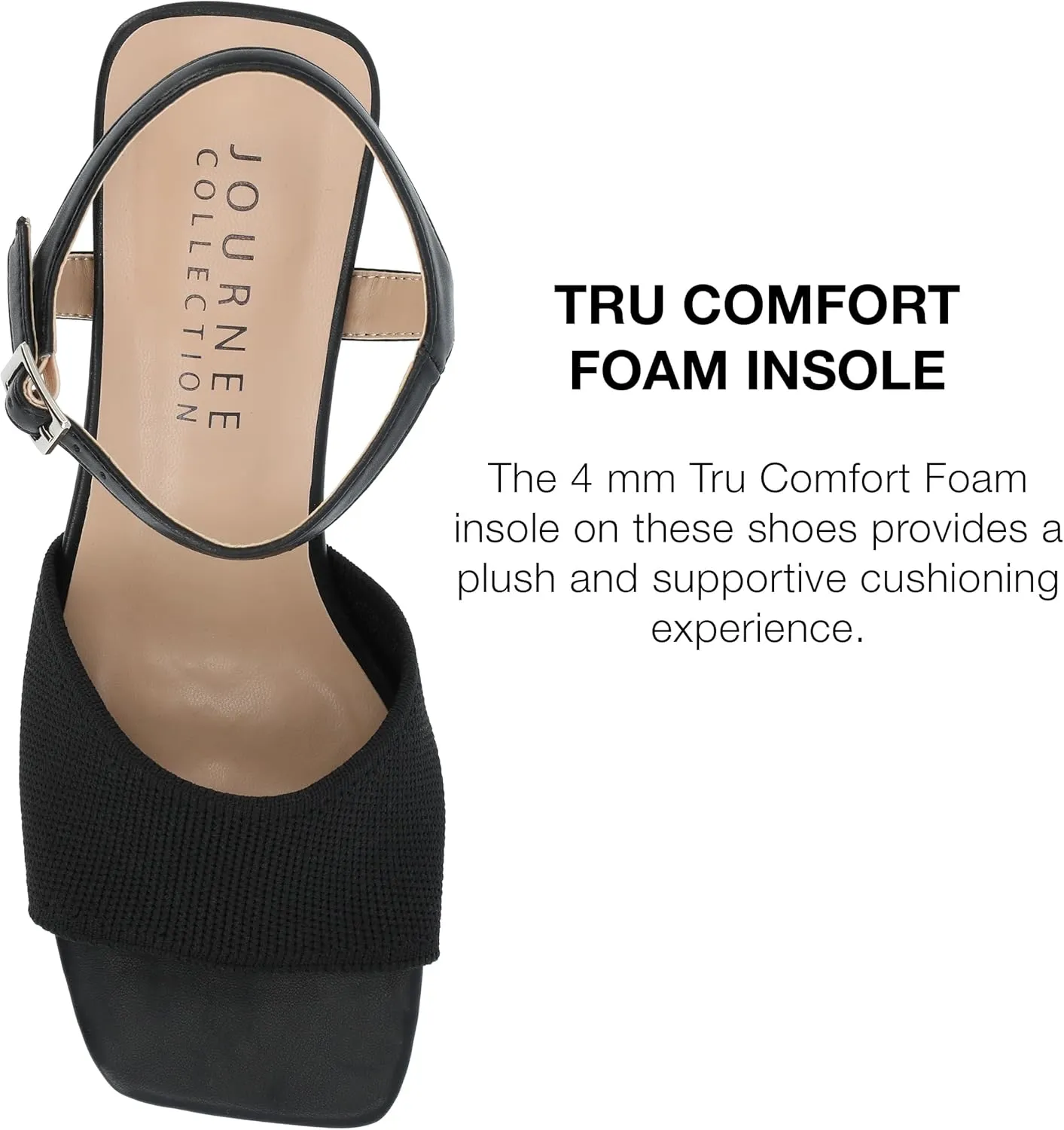 Journee Womens Knit Buckle Ankle Strap Covered Block Heel Open Square Toe Evylinn Comfort Foam Sandals
