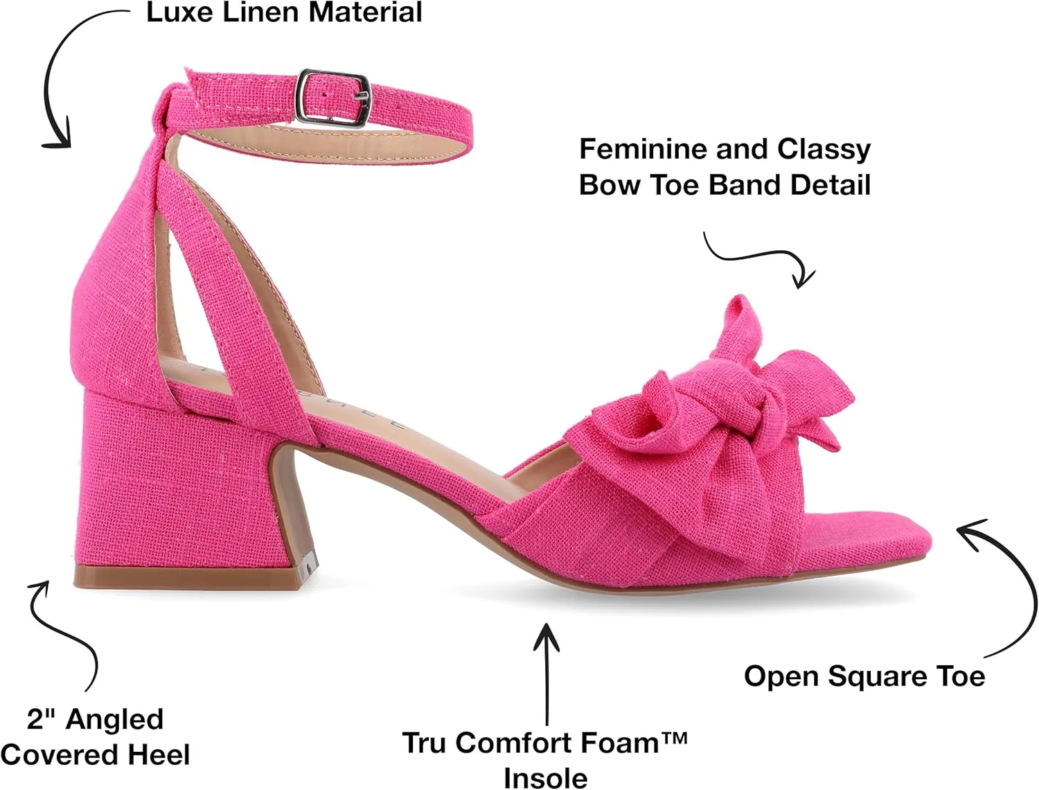 Journee Womens Linen Bow Knot Covered Block Heel Open Square Toe Buckle Ankle Zevi Comfort Foam Sandals