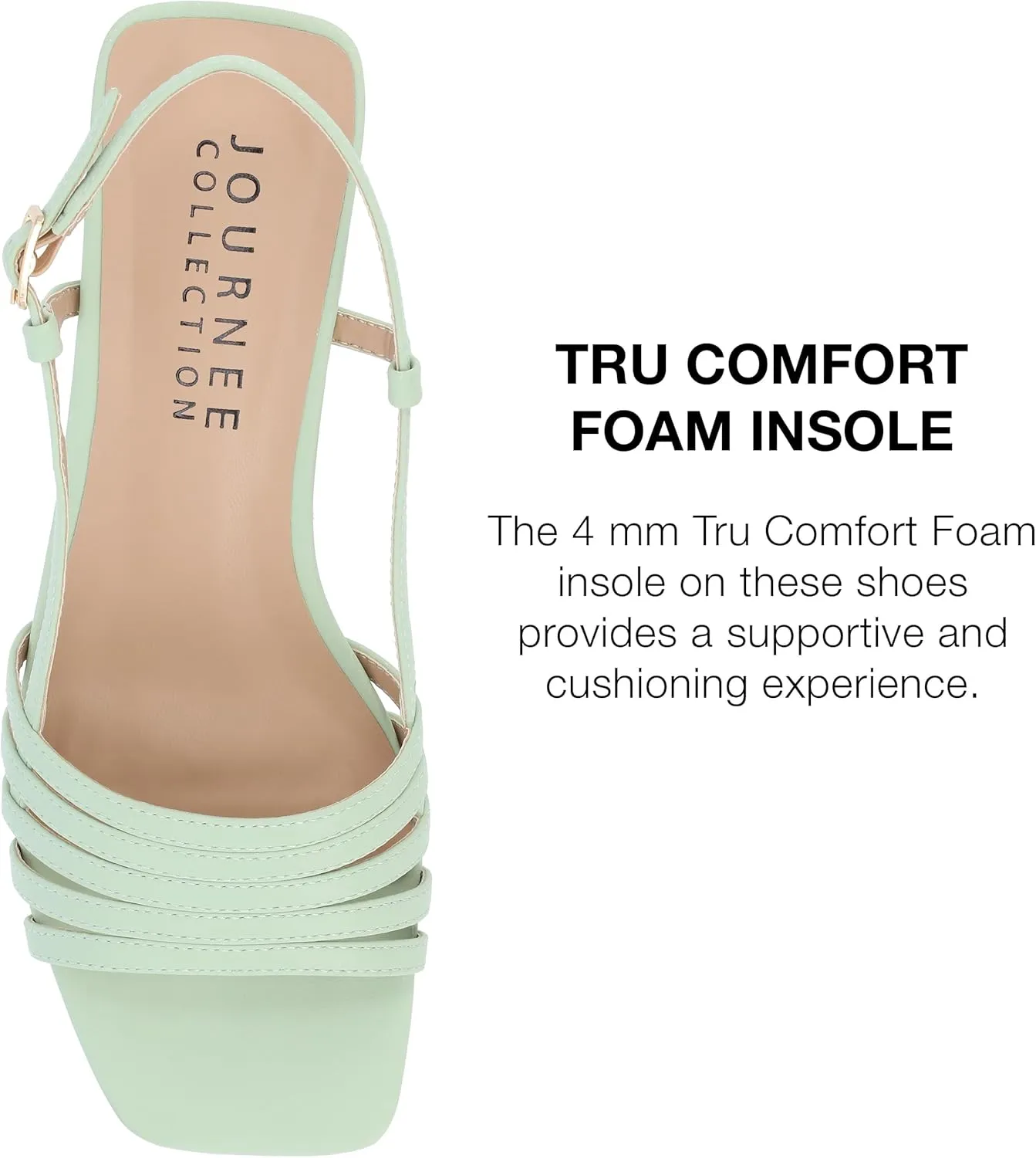 Journee Womens Strappy Buckle Sling Back Covered Block Heel Open Square Toe Shayana Comfort Foam Sandals