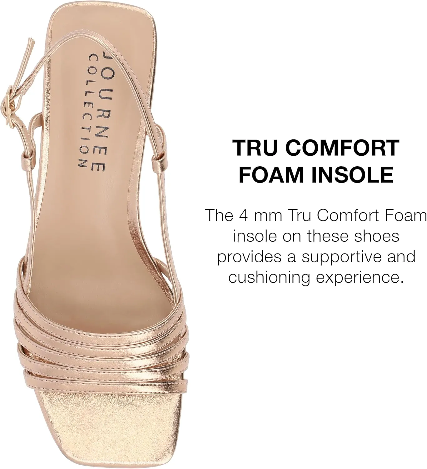 Journee Womens Strappy Buckle Sling Back Covered Block Heel Open Square Toe Shayana Comfort Foam Sandals