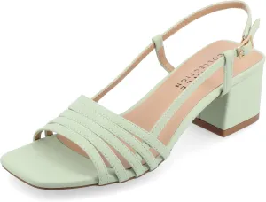 Journee Womens Strappy Buckle Sling Back Covered Block Heel Open Square Toe Shayana Comfort Foam Sandals