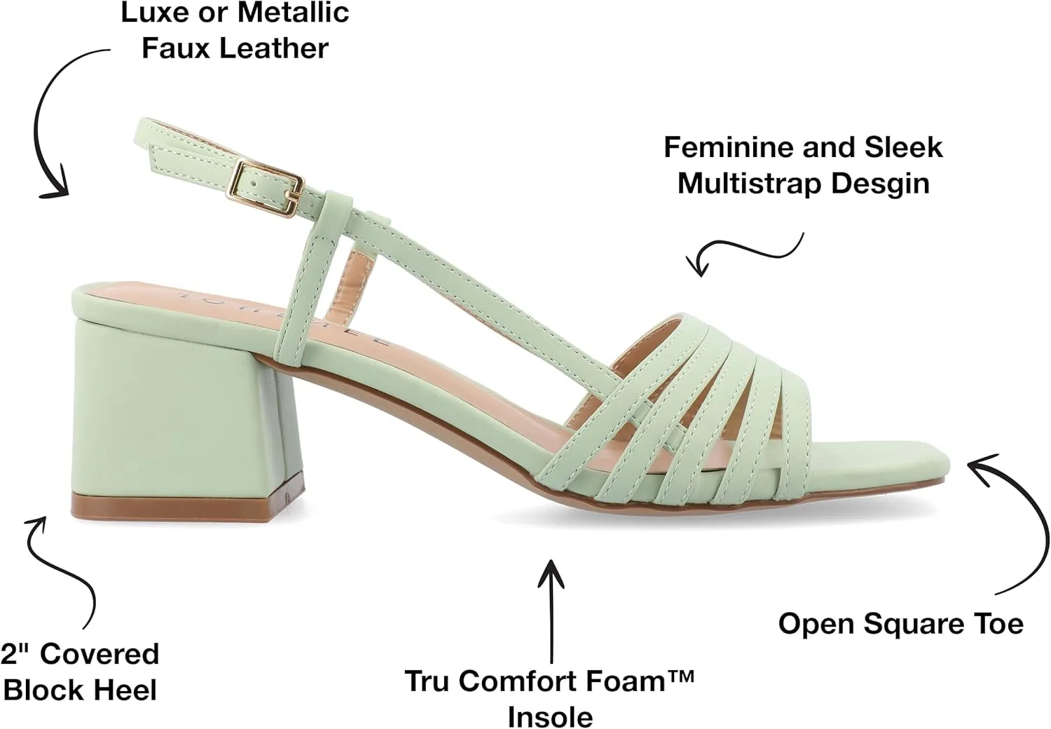 Journee Womens Strappy Buckle Sling Back Covered Block Heel Open Square Toe Shayana Comfort Foam Sandals
