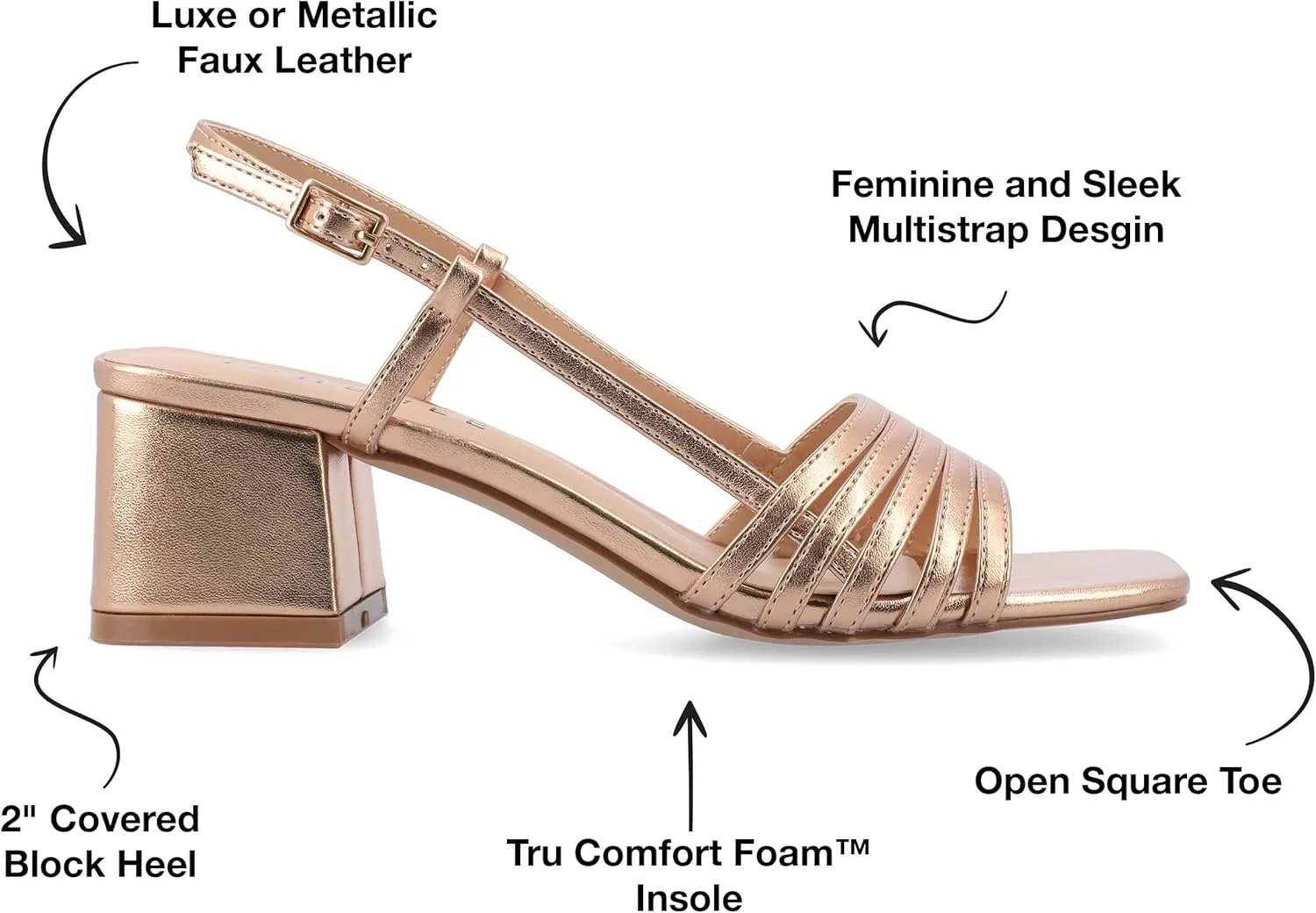 Journee Womens Strappy Buckle Sling Back Covered Block Heel Open Square Toe Shayana Comfort Foam Sandals