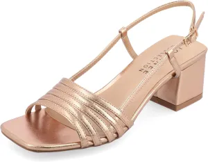 Journee Womens Strappy Buckle Sling Back Covered Block Heel Open Square Toe Shayana Comfort Foam Sandals