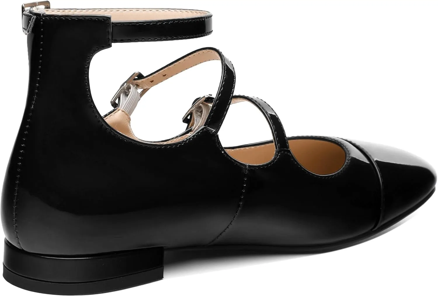 JUSTDANNI Flats for Women Mary Jane Shoes with Round Toe Low Chunky Block Heels Fashion Patent Ankle Strap Pumps for Wedding Party Dating Work