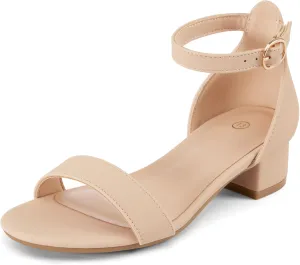 K KomForme Girls Sandals Low Heels Dress Pump Ankle Strap Open Toe Wedding Party Shoes(Toddler/Little Kids/Big Kids)