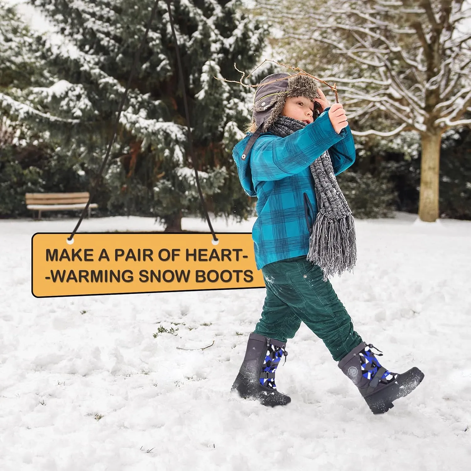 K KomForme Snow Boots for Boys & Girls Warm Waterproof Slip Resistant Winter Shoes (Toddler/Little Kid/Big Kid)