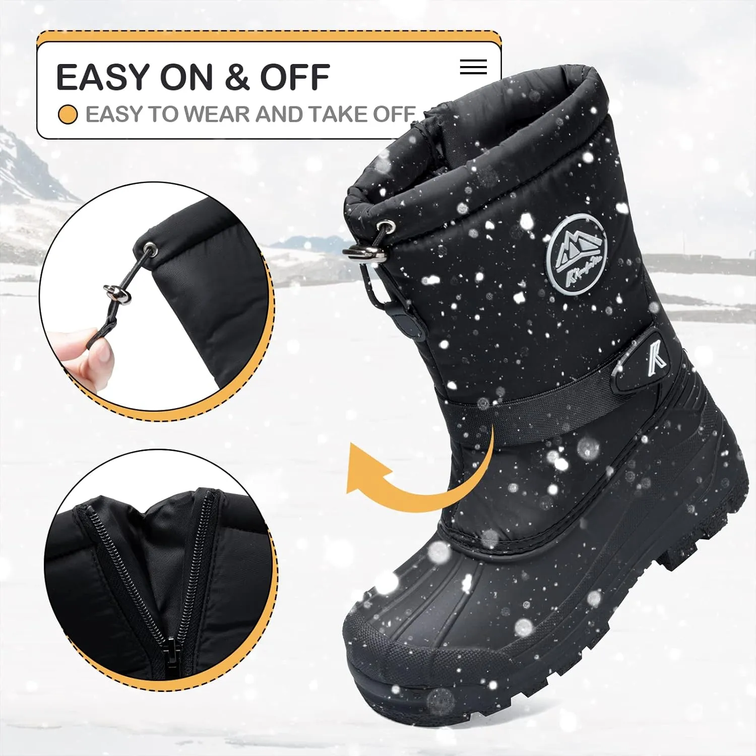 K KomForme Snow Boots for Boys & Girls Warm Waterproof Slip Resistant Winter Shoes (Toddler/Little Kid/Big Kid)