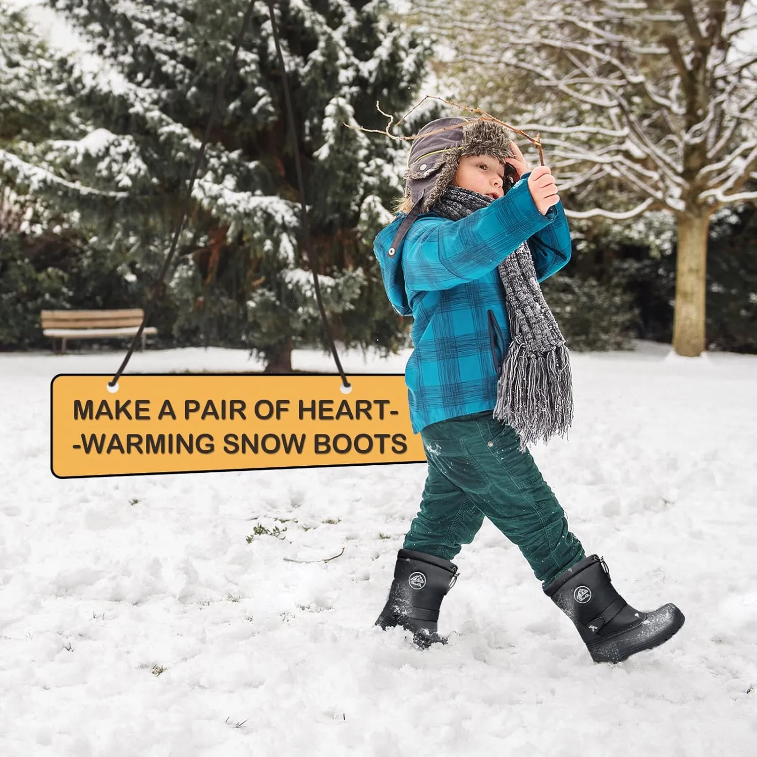 K KomForme Snow Boots for Boys & Girls Warm Waterproof Slip Resistant Winter Shoes (Toddler/Little Kid/Big Kid)