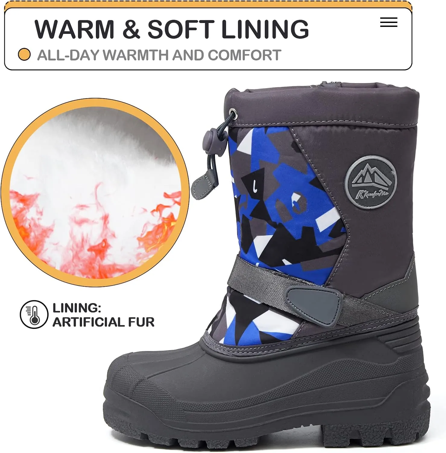 K KomForme Snow Boots for Boys & Girls Warm Waterproof Slip Resistant Winter Shoes (Toddler/Little Kid/Big Kid)