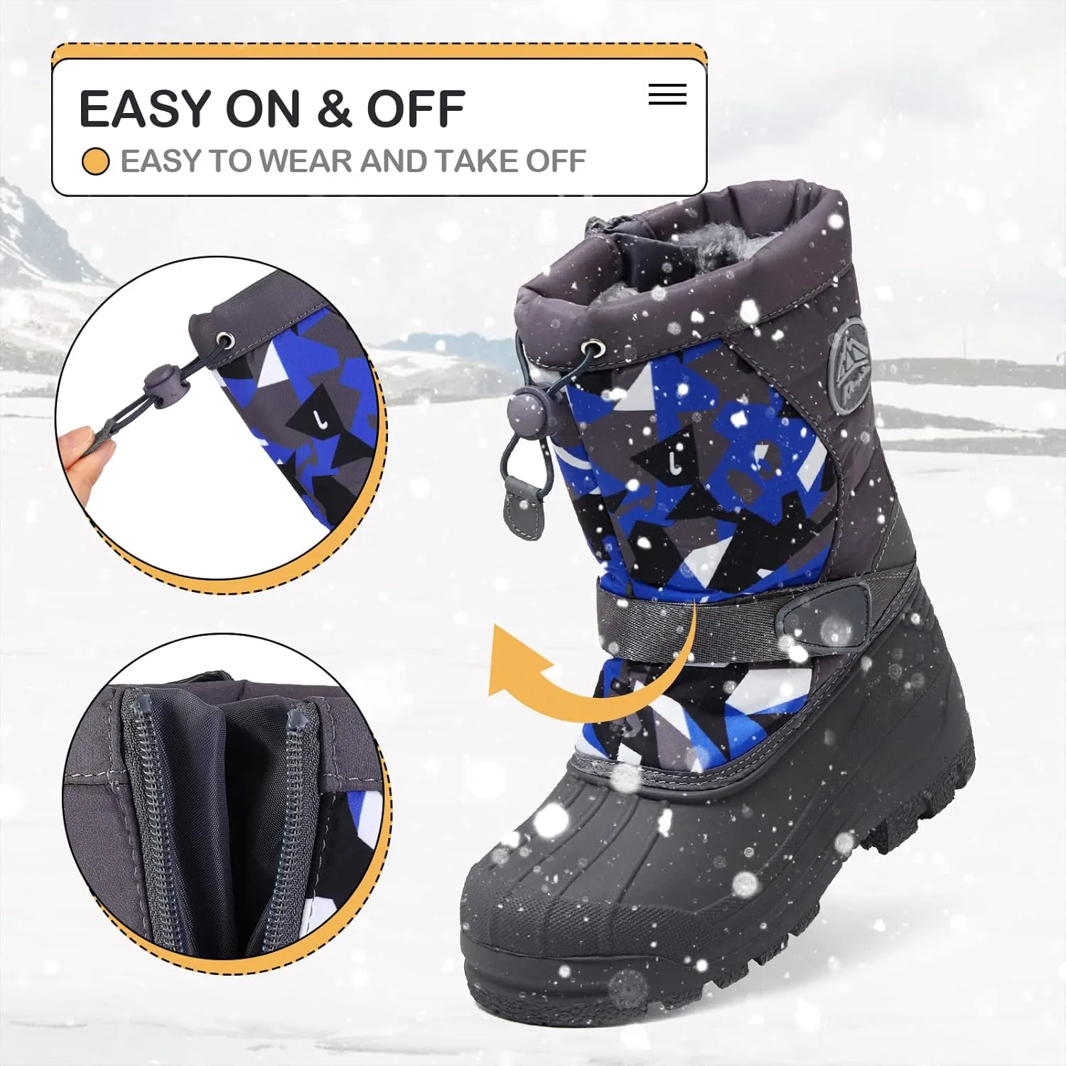K KomForme Snow Boots for Boys & Girls Warm Waterproof Slip Resistant Winter Shoes (Toddler/Little Kid/Big Kid)